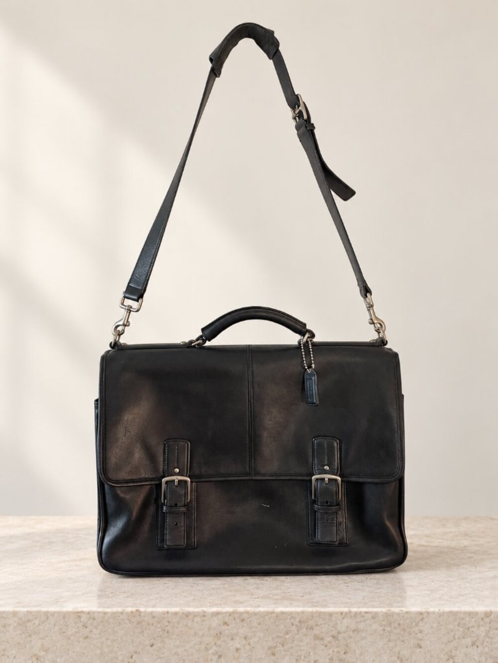 COACH Thompson 6455 Black Leather Briefcase Messenger Laptop Bag Vintage 2006